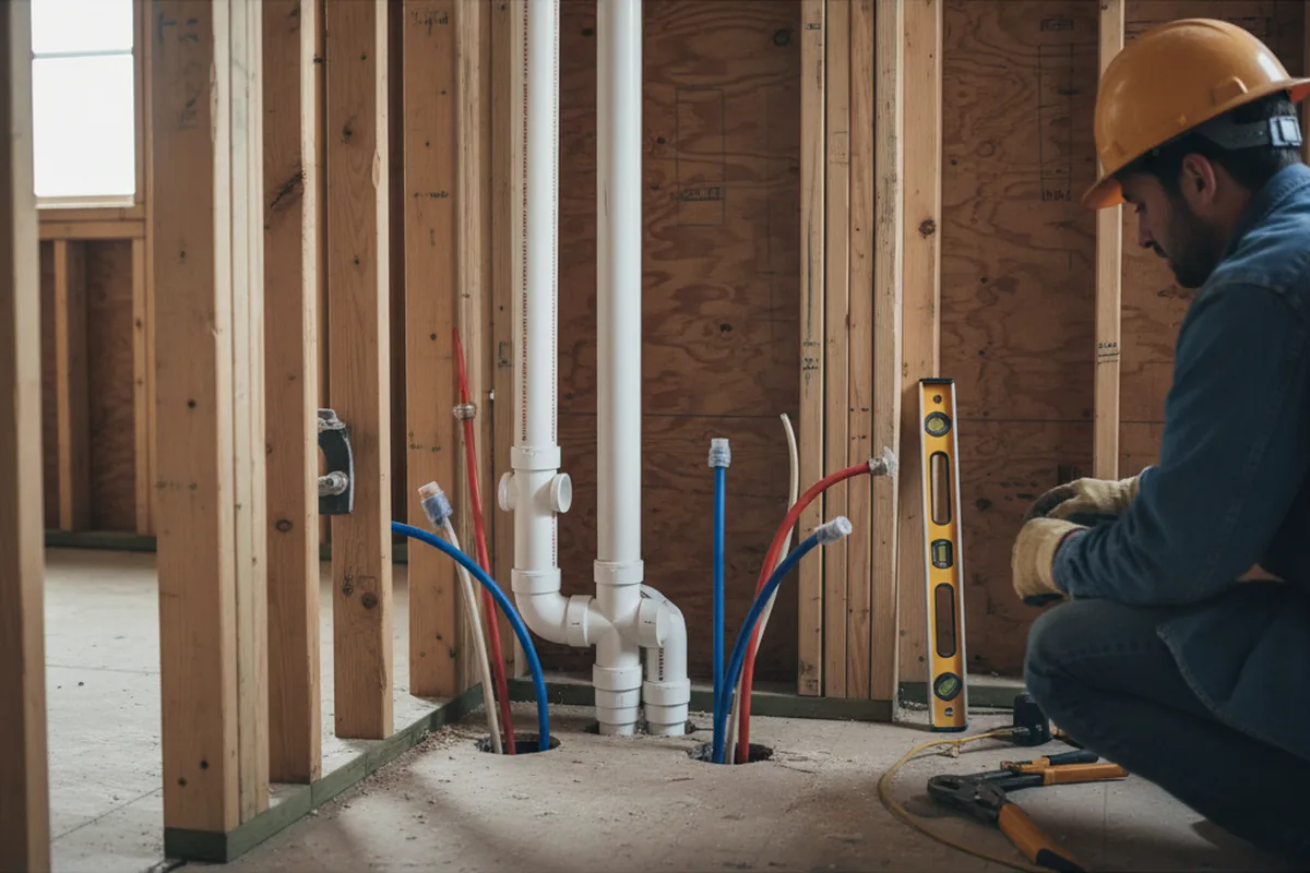 Drain and supply rough-in during Sump Pump Repair in Millington